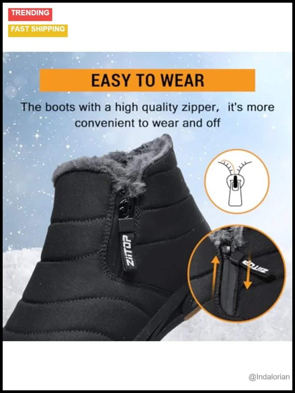 Waterproof Fur Lined Snow Boots with Zipper Closure